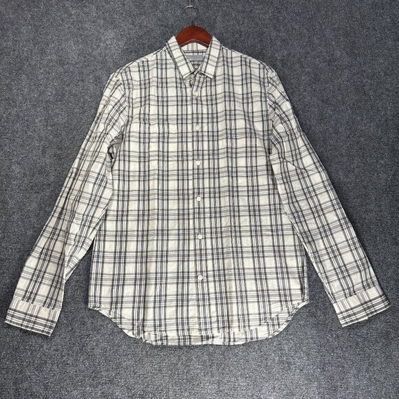 Vince Shirt Mens Medium Gray Plaid Cotton Linen Blend Long Sleeve Button Up - Picture 1 of 9